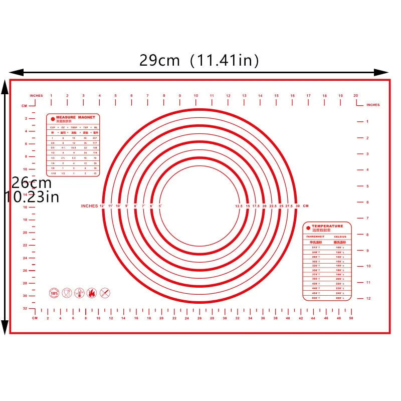 Non-Stick Silicone Pastry & Kneading Mat – 26x29cm Dough Rolling Baking Mat for Cookies, Bread & Pastry