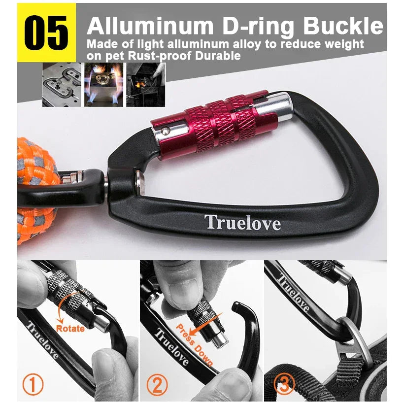 TrueLove Dog Pet Leash Nylon with Reflective Aluminum -Alloy Hook Stainless Steel D-ring Neoprene Handle walking hiking TLL2571 Peaceful Pleasures Health and Wellness