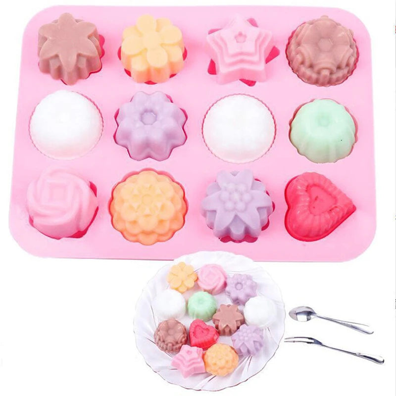 12-Cavity Silicone Flower Mold | Cake, Chocolate, Candy, Soap & Jelly – Oven & Freezer Safe
