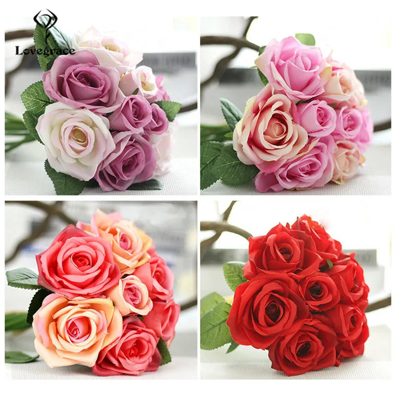 Silk Rose Wedding Bouquet – Artificial Bridal Flowers | Lovegrace