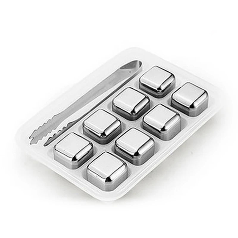 Reusable Stainless Steel Ice Cubes with Tongs & Storage Tray – Whiskey Chilling Stones for Drinks