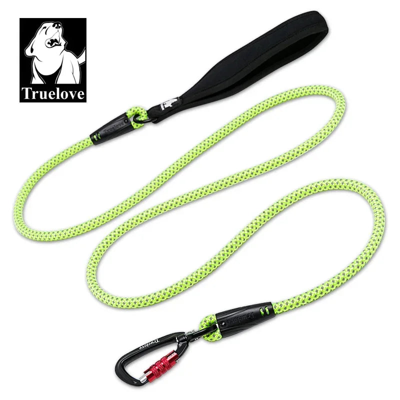 TrueLove Dog Pet Leash Nylon with Reflective Aluminum -Alloy Hook Stainless Steel D-ring Neoprene Handle walking hiking TLL2571 Peaceful Pleasures Health and Wellness Neon Green S-Shrimp buckle China Mainland