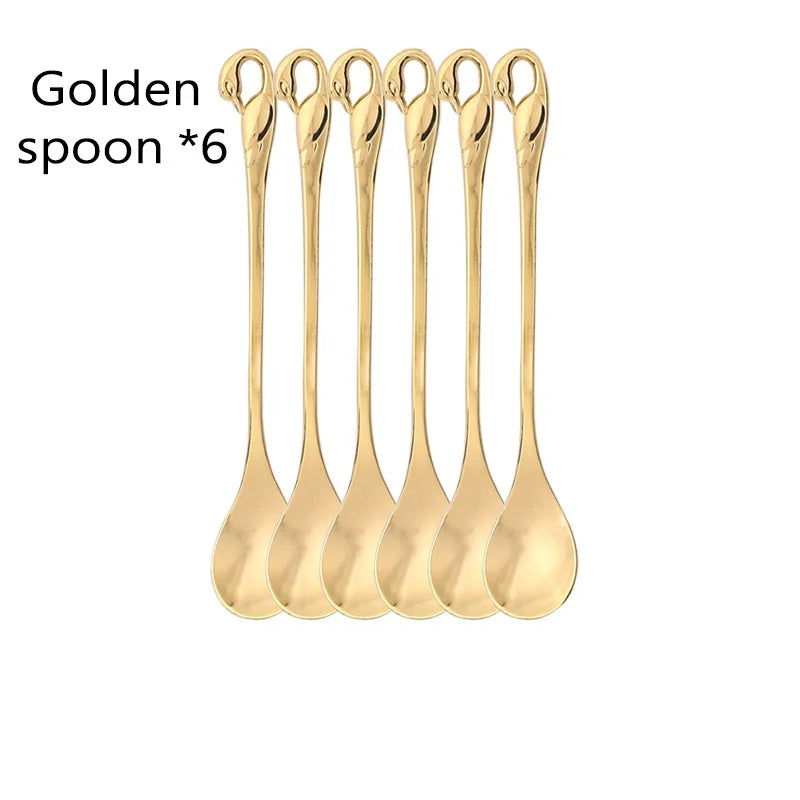 Swan Holder 7-Piece Dessert Fork & Spoon Set – Decorative Tableware for Wedding, Party & Home