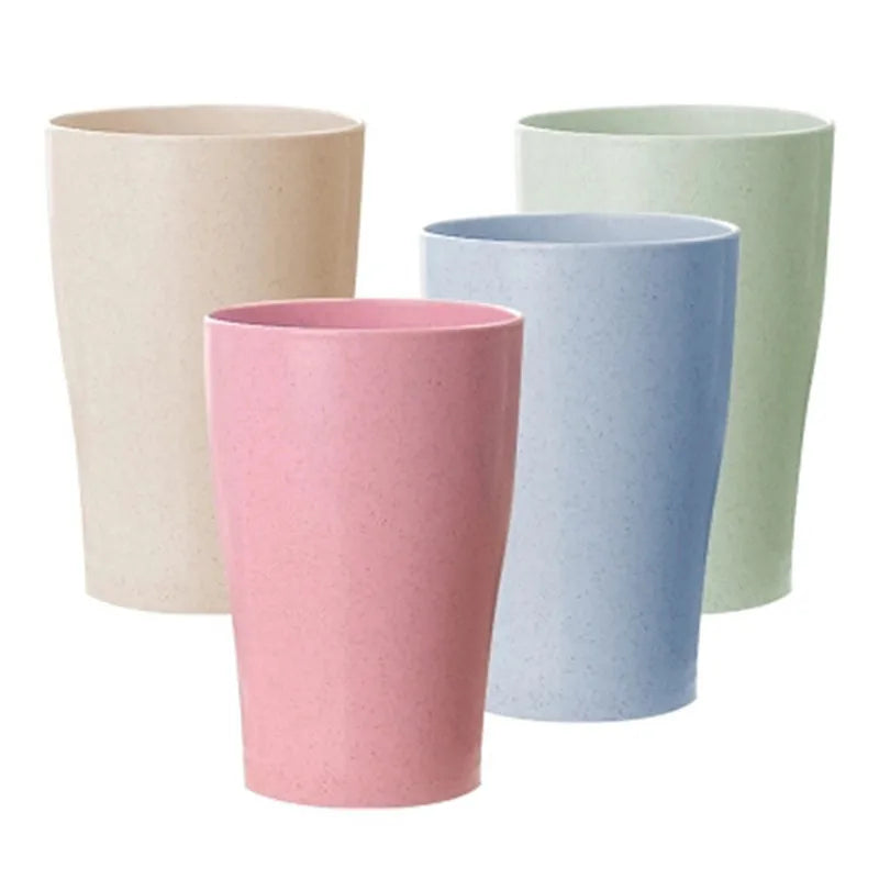 4-Piece Wheat Straw Reusable Kids Cups Set – 250ml Eco-Friendly Drinking Cups for Home, Parties & Outdoor