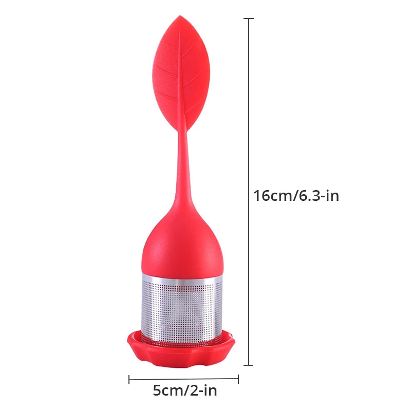 Tea Infuser - Stainless Steel Fine Mesh Tea Filter with BPA-Free Silicone Leaf Handle and Drip Tray for all Loose Leaf Tea Peaceful Pleasures Health and Wellness