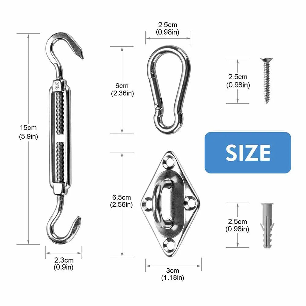 316 Stainless Steel Shade Sail Hardware Kit – Hooks & Screws