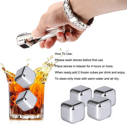 Reusable Stainless Steel Ice Cubes with Tongs & Storage Tray – Whiskey Chilling Stones for Drinks Peaceful Pleasures Health and Wellness
