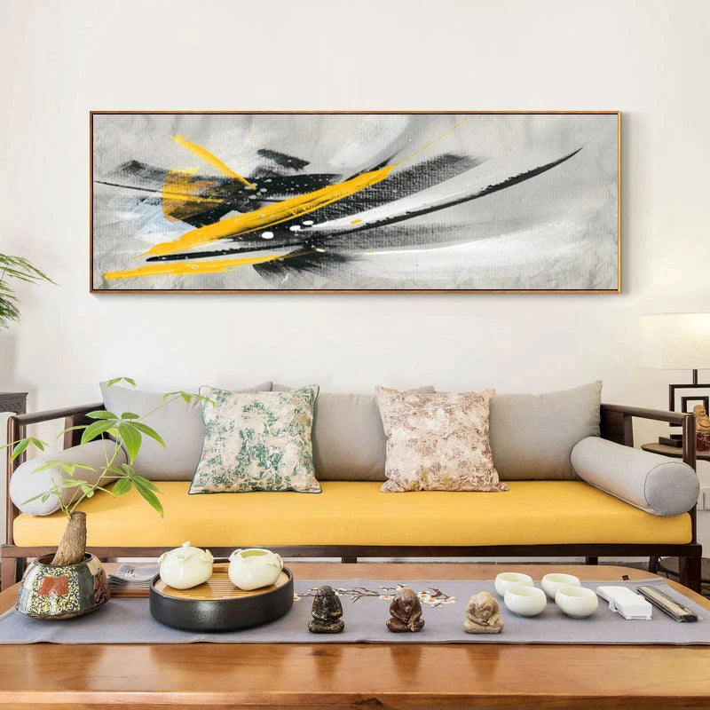 Minimalistic Black and Yellow Abstract Oil Painting on Canvas Posters and Prints Wall Art Pictures for Living Room Nordic Decor Peaceful Pleasures Health and Wellness