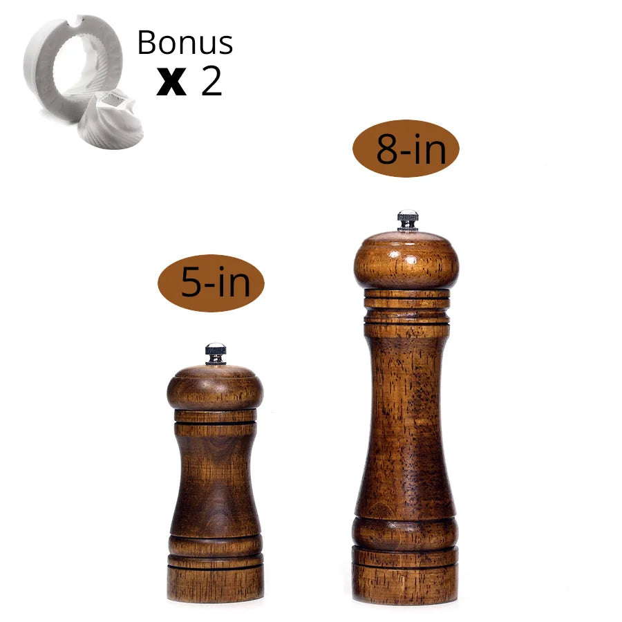 Salt and Pepper Mills, Solid Wood Pepper Mill with Strong Adjustable Ceramic Grinder 5" 8" 10" - Kitchen Tools by Leeseph Peaceful Pleasures Health and Wellness 5 and 8 inch China Mainland