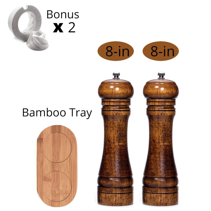 Salt and Pepper Mills, Solid Wood Pepper Mill with Strong Adjustable Ceramic Grinder 5" 8" 10" - Kitchen Tools by Leeseph Peaceful Pleasures Health and Wellness 8x2 inch and tray China Mainland