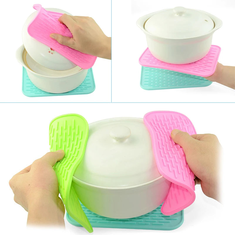 Silicone Pot Holder trivet Mat jar Opener, spoon Rest Garlic Peeler, Non Slip, durable, dishwasher Safe, heat Resistant Hot Pads Peaceful Pleasures Health and Wellness