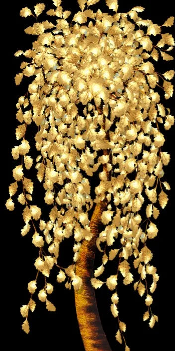 Abstract Golden Leaves and Flower Tree Oil Painting on Canvas Posters and Prints Wall Art Pictures for Living Room Cuadros Decor Peaceful Pleasures Health and Wellness PC9378 50x100cm No Frame