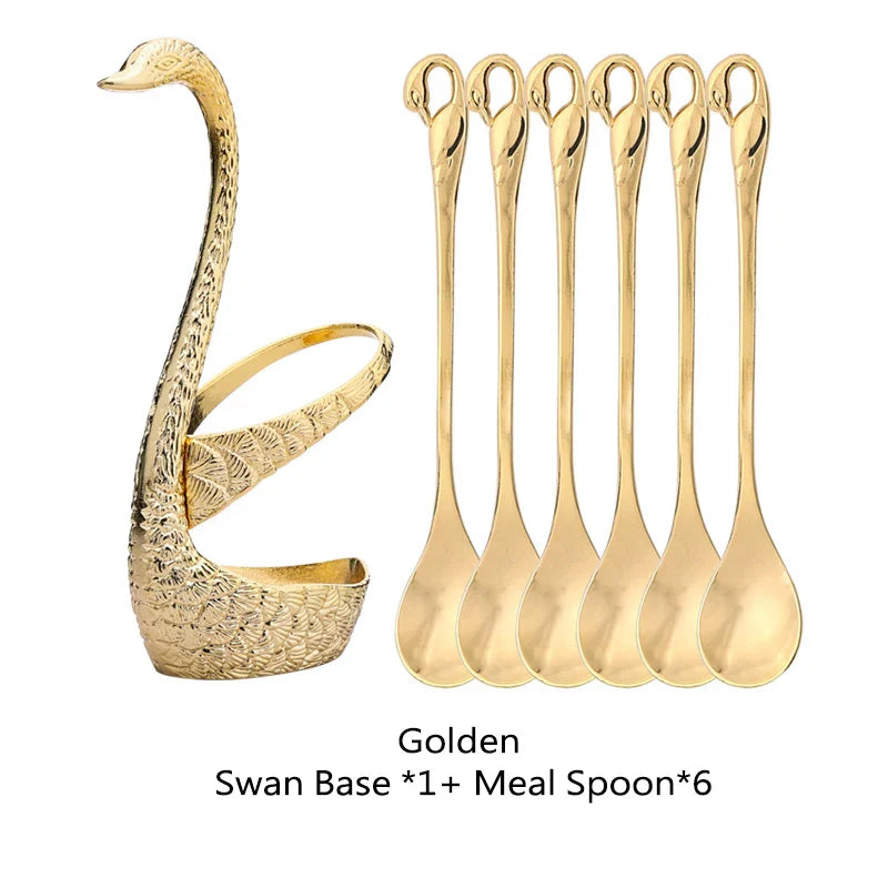 Swan Base Holder with Dessert Forks & Coffee Spoons Tableware Set