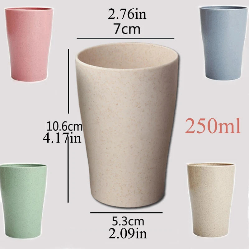 4-Piece Wheat Straw Reusable Kids Cups Set – 250ml Eco-Friendly Drinking Cups for Home, Parties & Outdoor