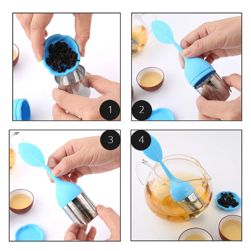 Tea Infuser - Stainless Steel Fine Mesh Tea Filter with BPA-Free Silicone Leaf Handle and Drip Tray for all Loose Leaf Tea Peaceful Pleasures Health and Wellness