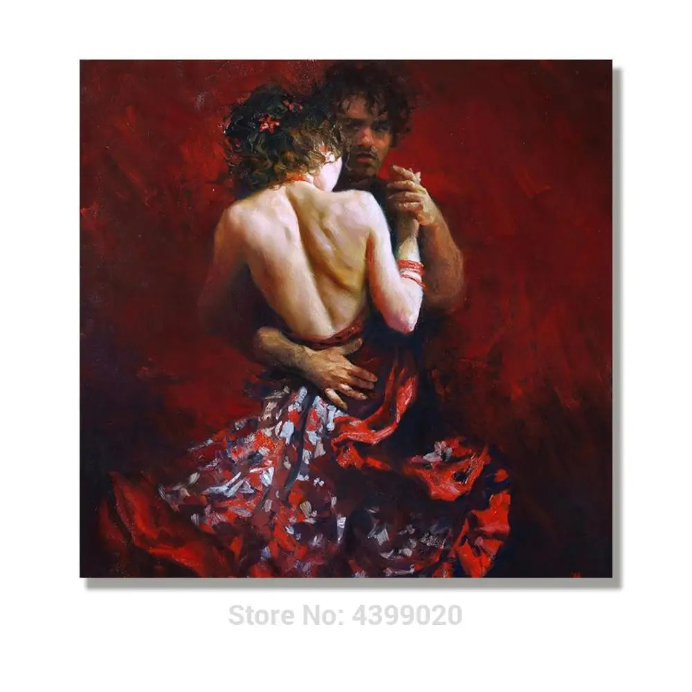 Hand-Painted Dancing Couples Oil Painting | Black & Red Canvas Art