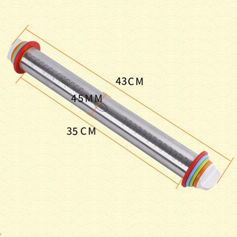 Length-Adjustable Stainless Steel Rolling Pin – 43cm, 4.5cm Diameter, for Fondant, Cake & Dough