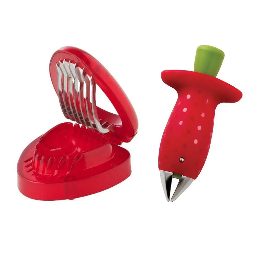 2pc/ Set Kitchen Fruit Gadget Tools Strawberry Slicer Cutter Strawberry Corer Strawberry Huller Leaf Stem Remover Peaceful Pleasures Health and Wellness 2pc