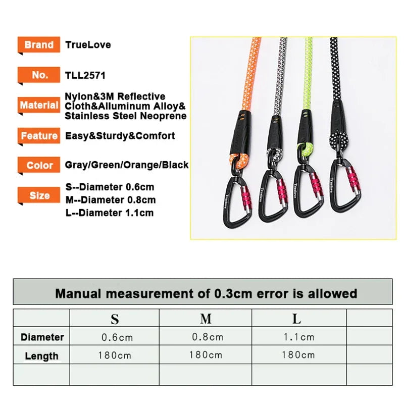 TrueLove Dog Pet Leash Nylon with Reflective Aluminum -Alloy Hook Stainless Steel D-ring Neoprene Handle walking hiking TLL2571 Peaceful Pleasures Health and Wellness