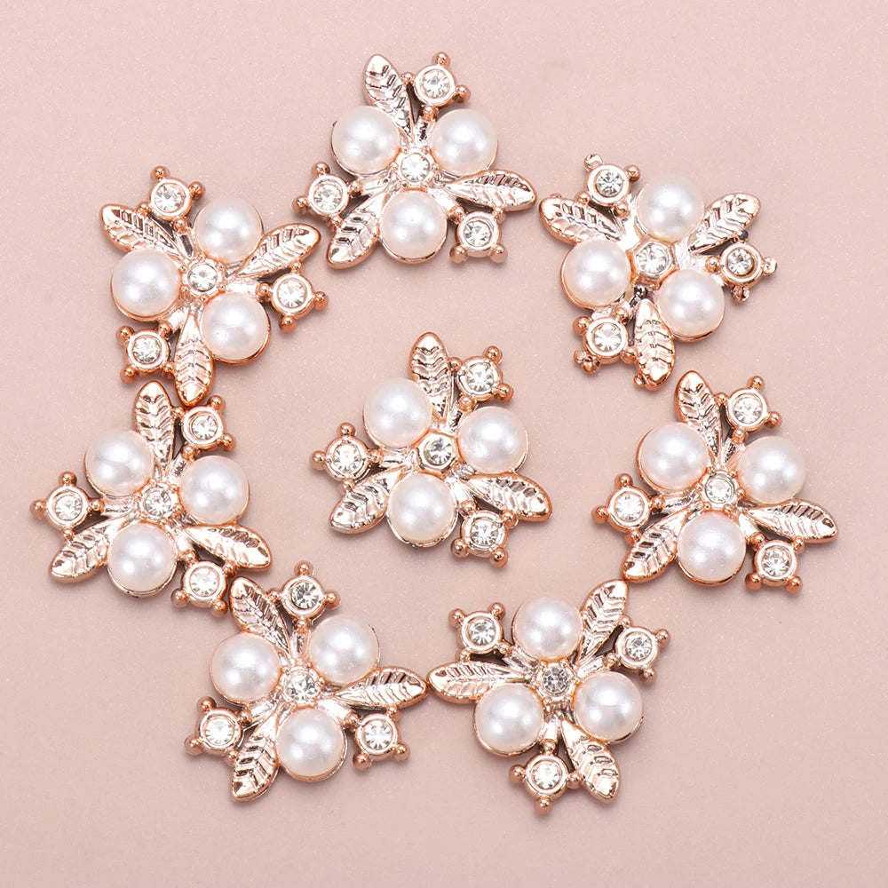 10PCS Pearl Flower Rhinestone Buttons | Crystal Sewing Embellishments