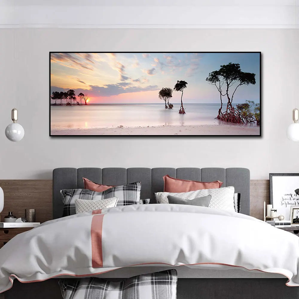 Modern Beach Dusk Seascape Picture Print on Canvas Painting Home Decor Coastline Posters Wall Art Pictures for Living Room Decor Peaceful Pleasures Health and Wellness