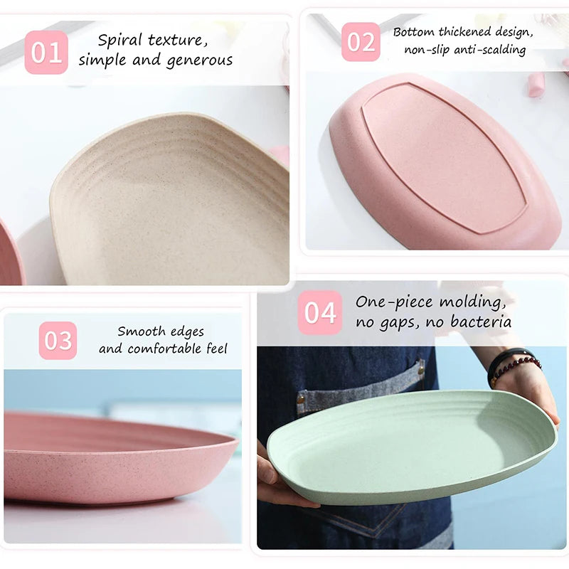 Wheat Straw Eco Serving Plate & Snack Tray – 4-Color Set for Pizza, Fruit, Breakfast & Dessert