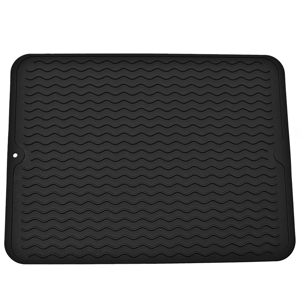 Silicone Dish Drying Mat, 40 x 30cm - Large Dish Drying Mat, Counter top Mat, Dish Draining Mat, Sink Mat, Large Silicone Trivet Peaceful Pleasures Health and Wellness Black