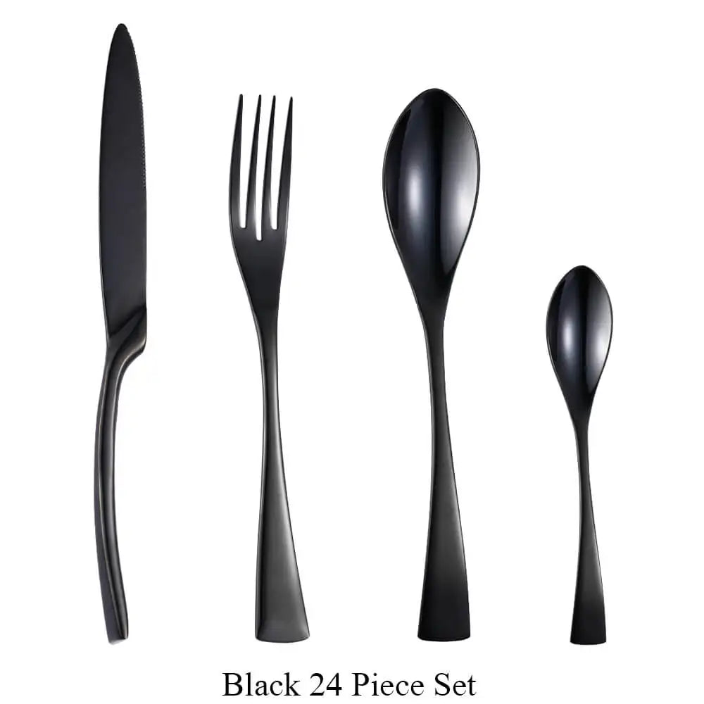 Black & Gold 304 Stainless Steel Cutlery Set – 20-Piece (4 Settings) or 24-Piece (6 Settings), Dishwasher Safe