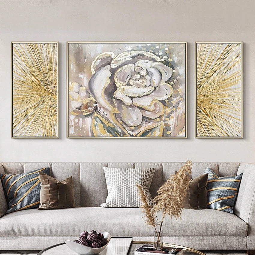 3-Panel Handmade Abstract Floral Oil Painting | Canvas Wall Art Canvas Wall Art Peaceful Pleasures Health and Wellness