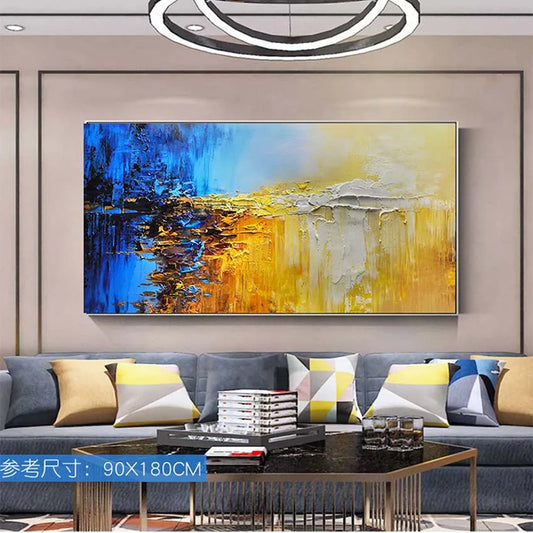 Blue Yellow Abstract Handmade Canvas Oil Painting | Wall Art Canvas Oil Painting Peaceful Pleasures Health and Wellness