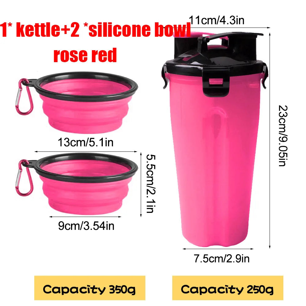 2-in-1 Portable Pet Water & Food Container with Foldable Silicone Bowl | Travel Dog & Cat Feeder – 350ml + 250g