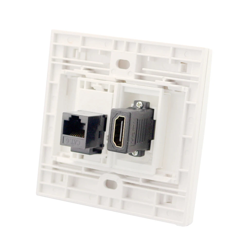 White Wall Outlet HDMI With CAT6 RJ45 Female To Female Wall Panel Network Extender Peaceful Pleasures Health and Wellness