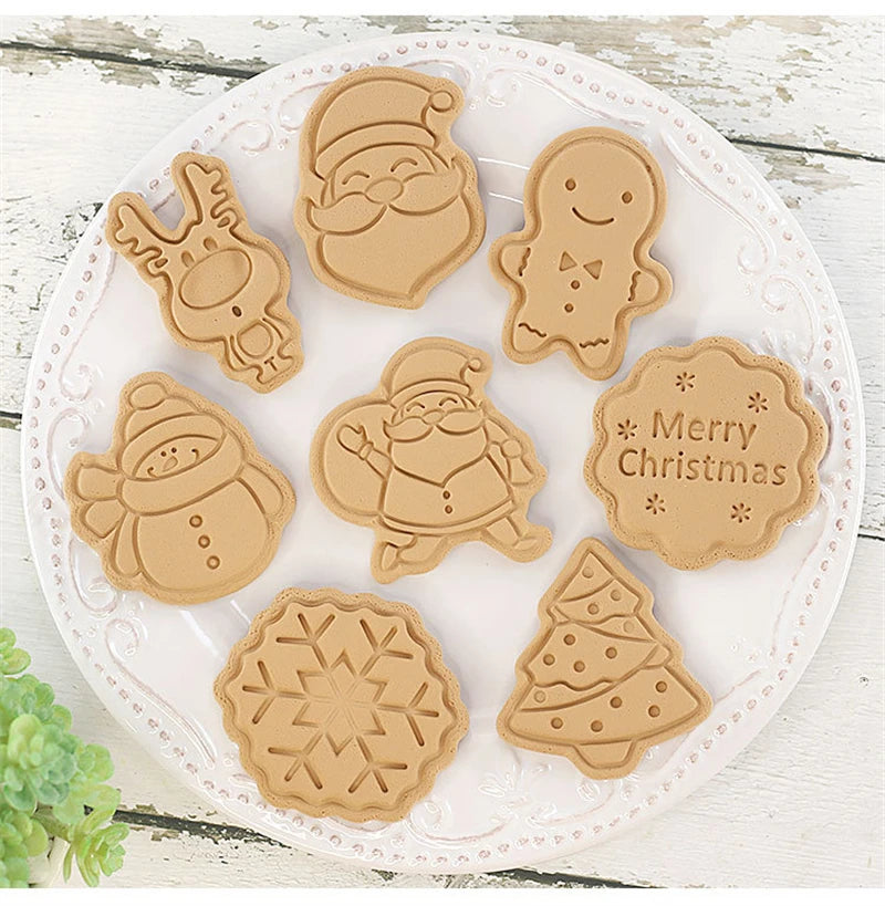 8-Piece Christmas & Halloween 3D Cookie Cutter & Stamp Embosser Set – DIY Biscuit & Cake Molds