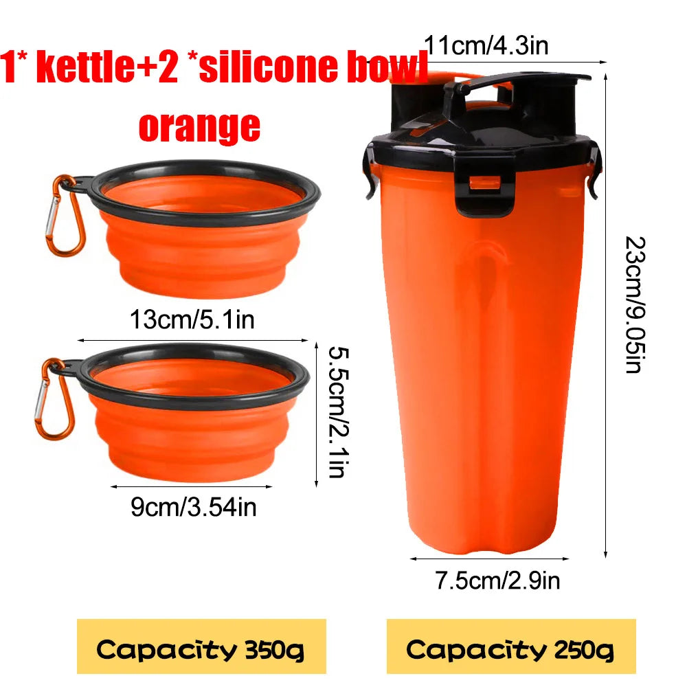 2-in-1 Portable Pet Water & Food Container with Foldable Silicone Bowl | Travel Dog & Cat Feeder – 350ml + 250g