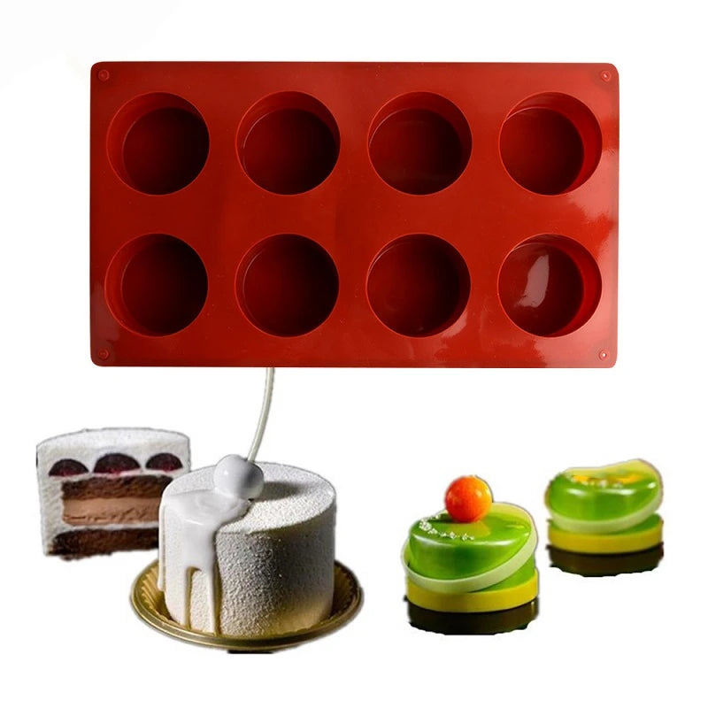 8-Cavity Round Silicone Baking Mold – Non-Stick Muffin, Mousse, Chocolate & Jelly Mold
