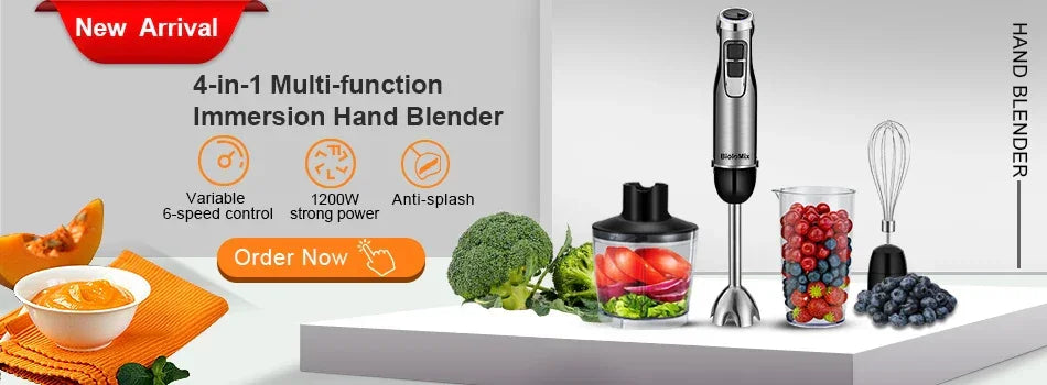 BioloMix HB-3302 1200W 5-in-1 Immersion Hand Blender | Mixer Peaceful Pleasures Health and Wellness