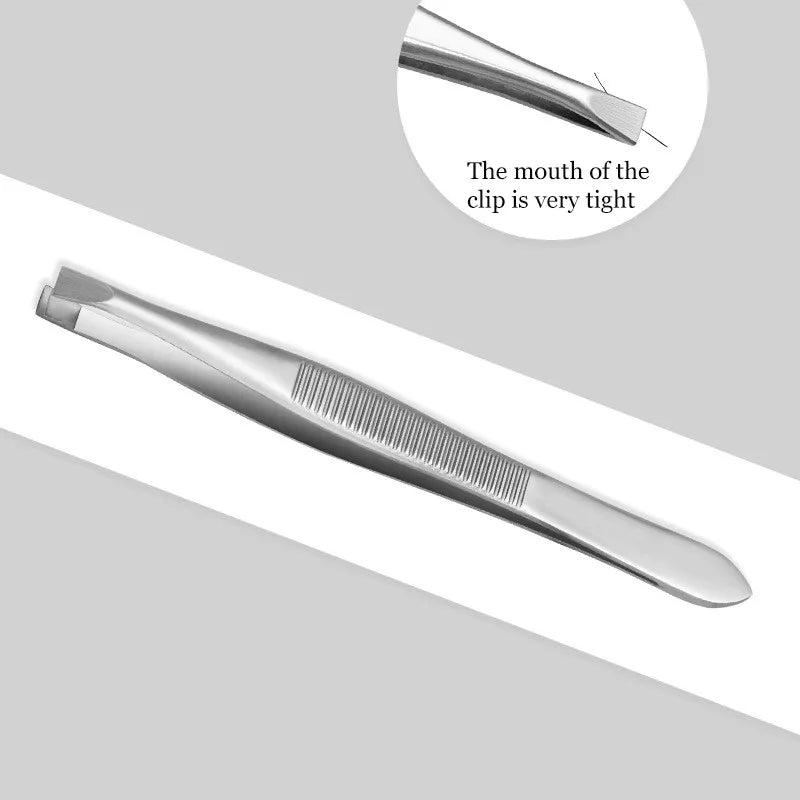 Stainless Steel Eyebrow Tweezers – Slant & Flat Tip