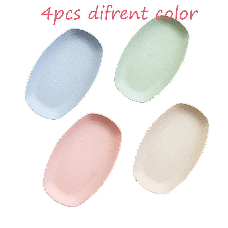 Wheat Straw Eco Serving Plate & Snack Tray – 4-Color Set for Pizza, Fruit, Breakfast & Dessert