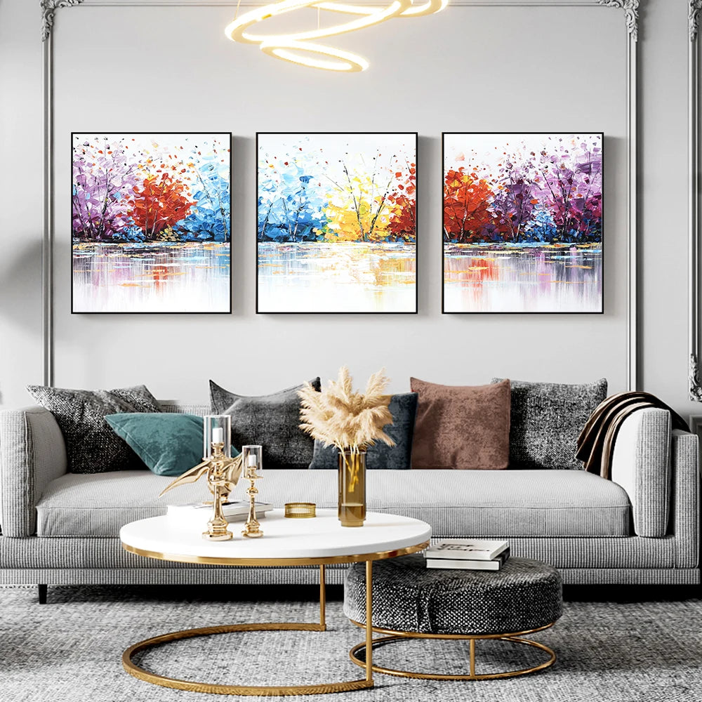 3 Panels Abstract Colorful Oil Paintings Print On Canvas Posters And Prints Landscape Wall Art Pictures Home Wall Decor No Frame Peaceful Pleasures Health and Wellness