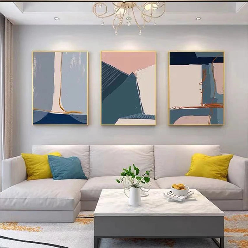 NEW Interior Decor 3 Panel Wall Art Picture For Home Hand Painted Acrylic Oil Canvas Poster Living Room Sofa Pop Hanging Drawing Peaceful Pleasures Health and Wellness No frame 4 90cmx150cmx3