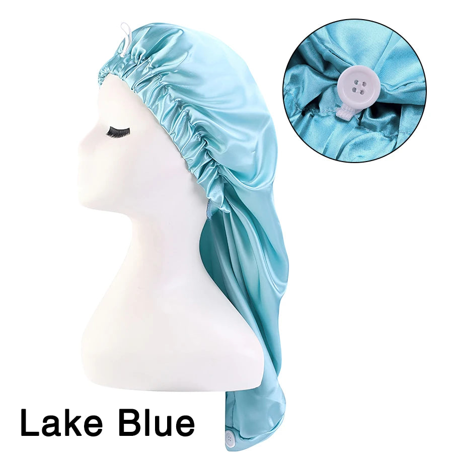 Long Sleep Cap For Women 1 Pack Large Soft Elastic Band Satin Bonnet For Braids Dreadlocks Long Curly Hair 12 Colors Choose Peaceful Pleasures Health and Wellness Lake Blue