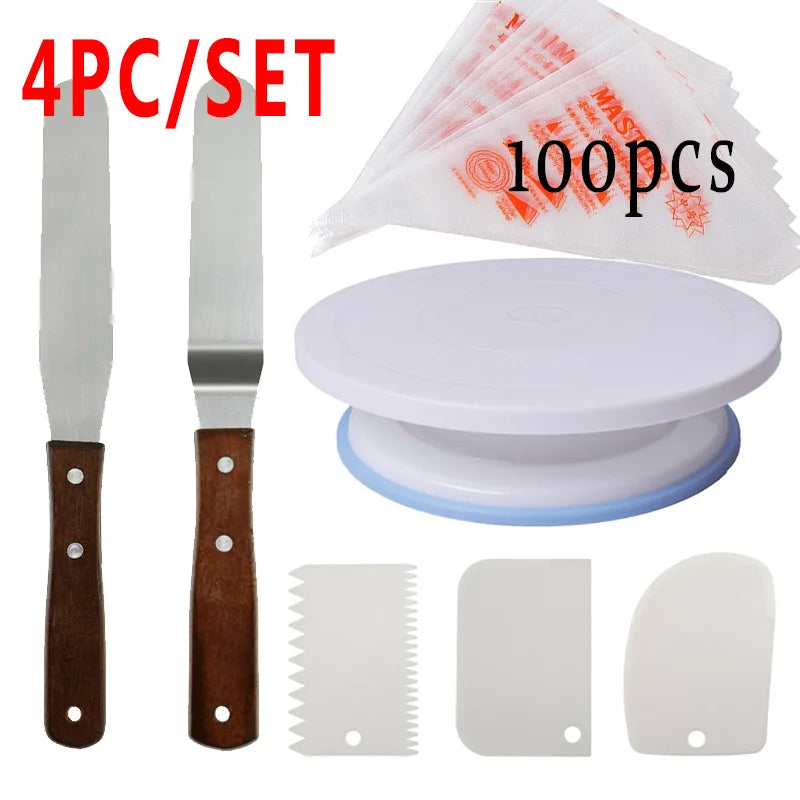 5pc Plastic Cake Turntable Rotating Cake Plastic Dough Knife Decorating 10 Inch Cream Cakes Stand Cake Rotary Table Hot Sal Peaceful Pleasures Health and Wellness Pink