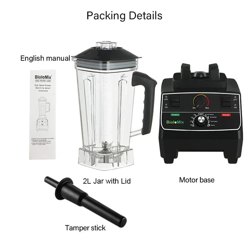 BioloMix BPA Free 2L Jar 2200W Professional Smart Timer Pre-programed Blender Mixer Juicer Food Processor Ice Smoothies Crusher