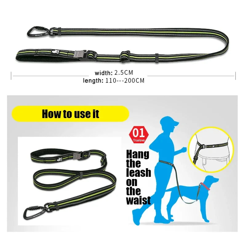 Truelove Hands-Free Reflective Dog Leash with Carabiner TLL2671 Dog Leashes Peaceful Pleasures Health and Wellness
