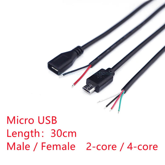 1pcs Micro USB 2.0 Female Jack Android Interface 4 Core 2 Core Male Female Power Data Charge Cable Cord Connector 30CM Cable Peaceful Pleasures Health and Wellness