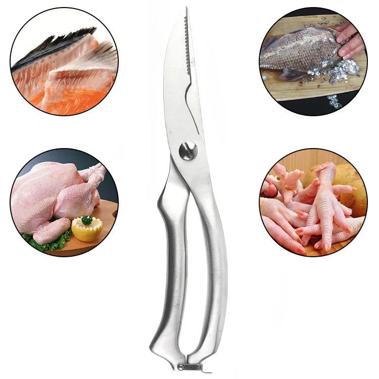 Stainless Steel Poultry Kitchen Shears with Safety Lock – Heavy-Duty Scissors for Chicken, Duck, Fish & Meat