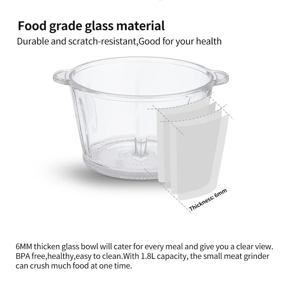 BioloMix 1.8L Glass Bowl Food Processor – 500W, 2-Speed Food Processor Peaceful Pleasures Health and Wellness