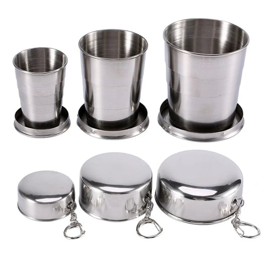 Mini Stainless Steel Portable Outdoor Travel Camping Folding Collapsible Cup Telescopic Mug with Keychain 75Ml /140Ml /240Ml Peaceful Pleasures Health and Wellness 140ML