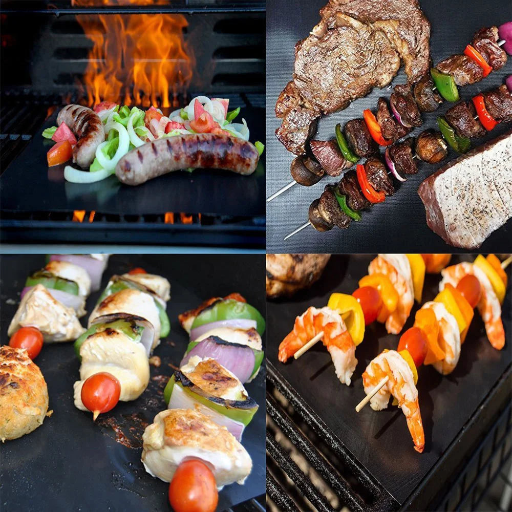 Reusable Non-Stick BBQ Grill Mat & Oven Baking Sheet – PTFE Fiberglass, Heat Resistant | 6 or 8 Pack