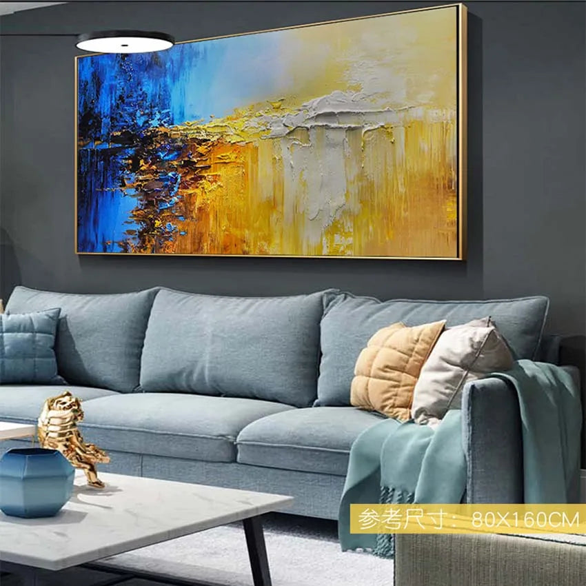 Blue Yellow Abstract Handmade Canvas Oil Painting | Wall Art Canvas Oil Painting Peaceful Pleasures Health and Wellness